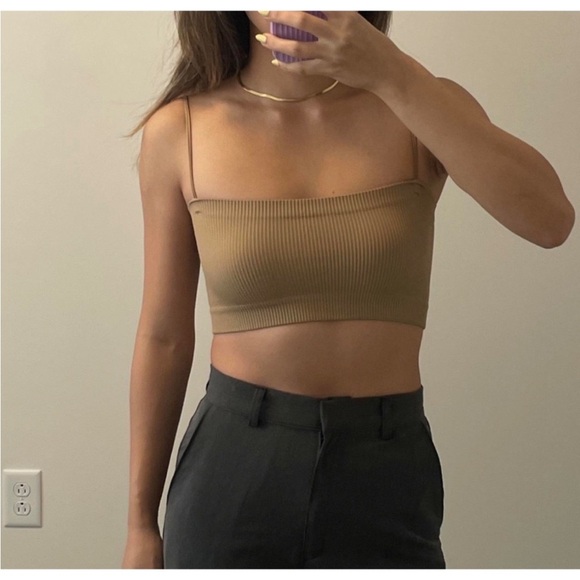 Size S Aritzia Sunday Best Tan Ribbed Bandeau Tube Top - Picture 1 of 4